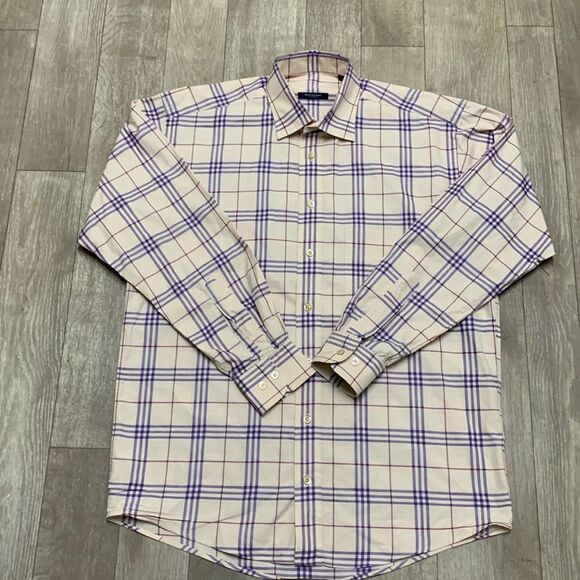 Mens Burberry London Plaid Button Down Designer Dress Casual Shirt‎ - Picture 1 of 7